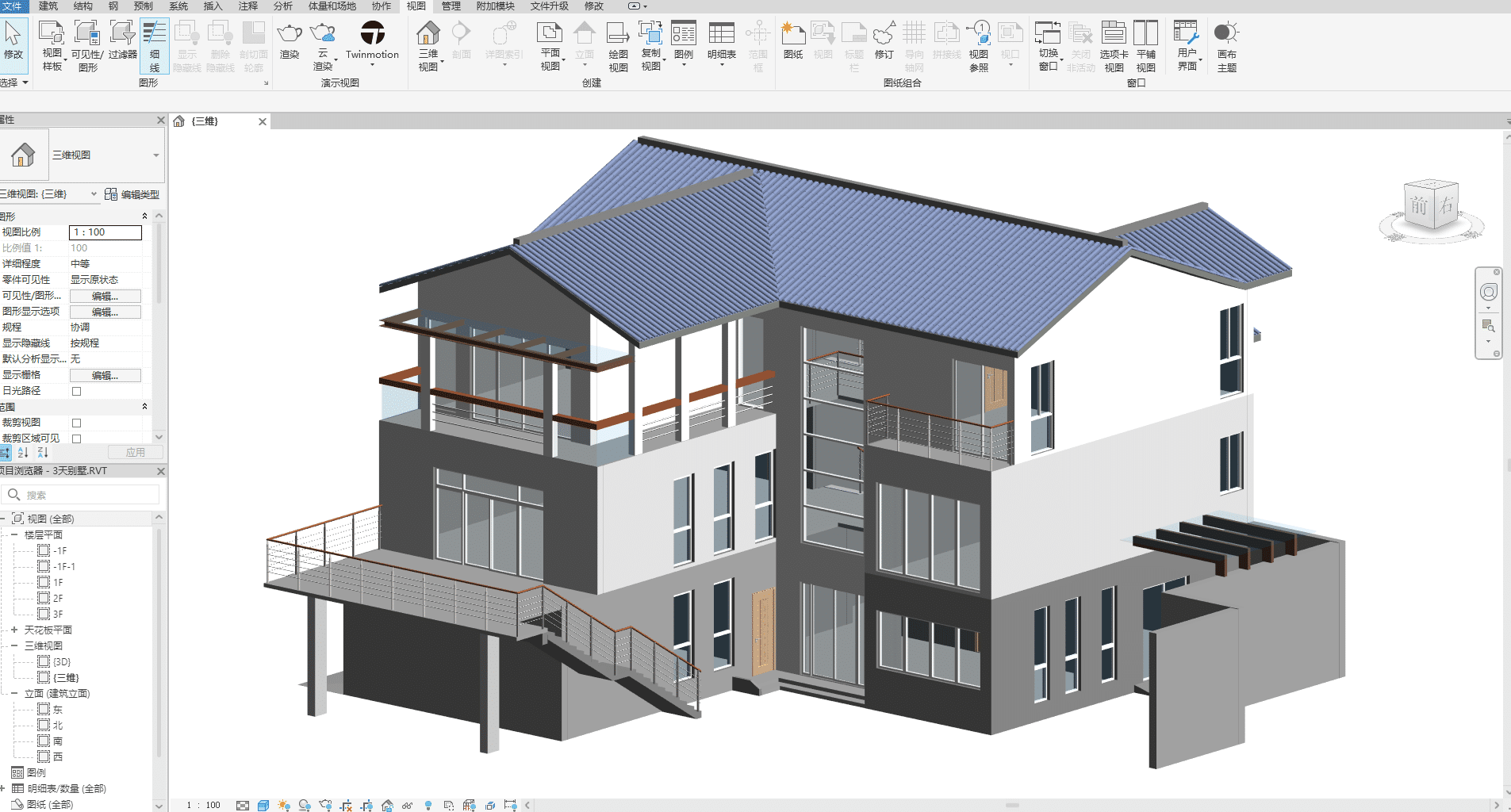 三层小别墅农村小院BIM成品模型，Revit源文件可下载
