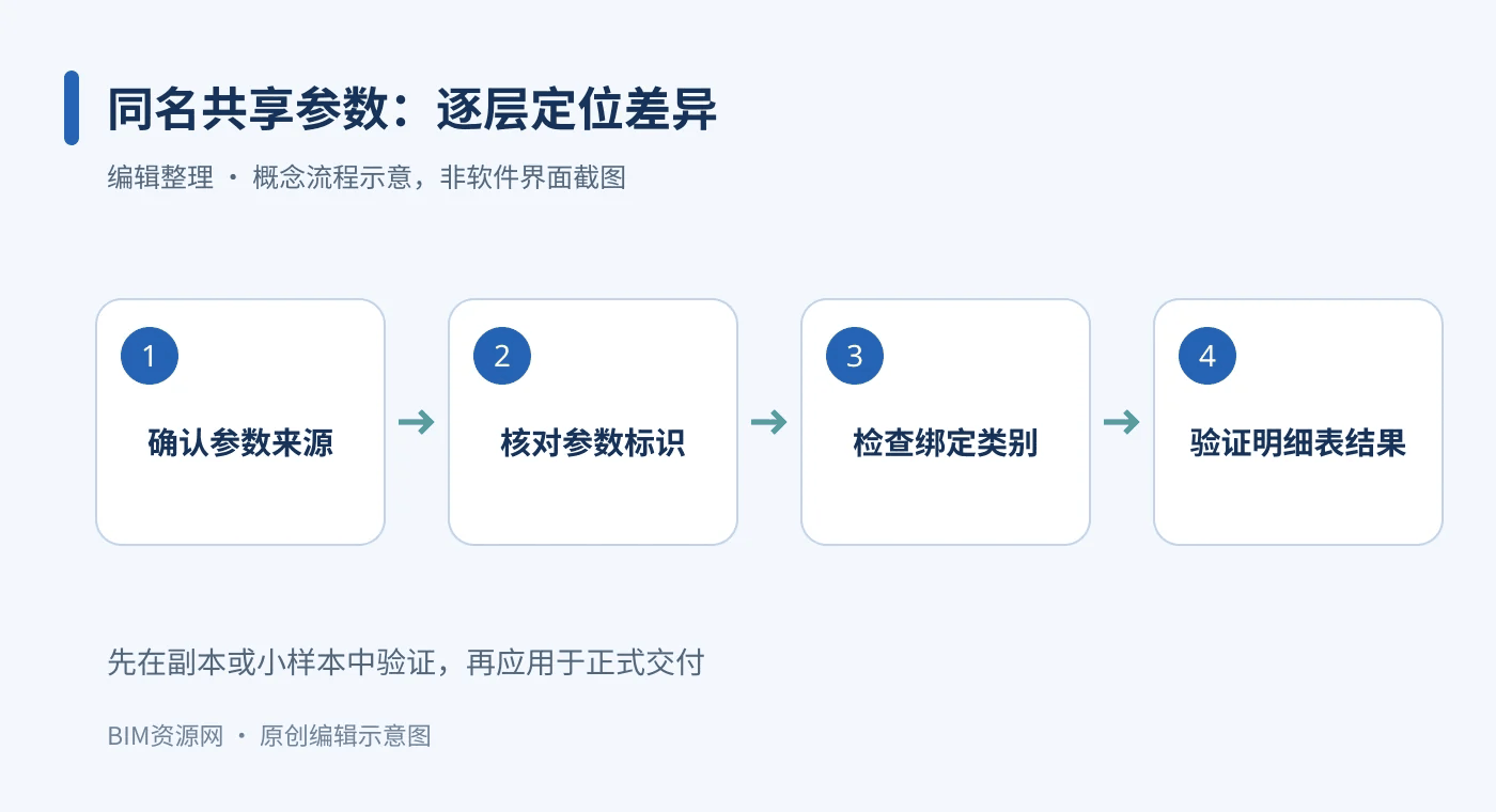同名共享参数排查流程:确认参数来源、核对参数标识、检查绑定类别、验证明细表结果