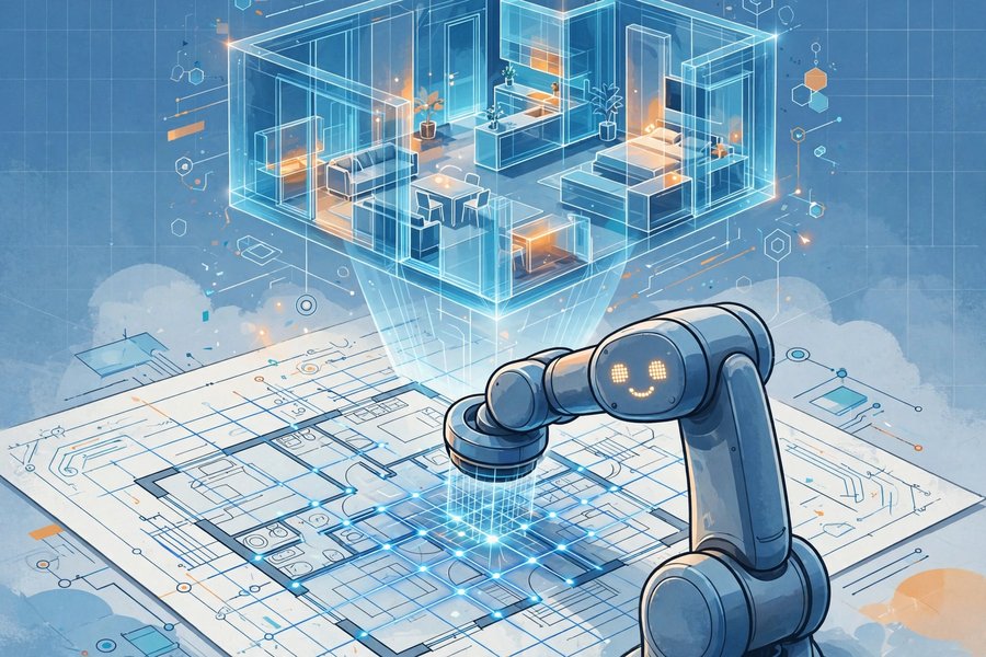 AI扫描2D图纸生成3D户型BIM示意图