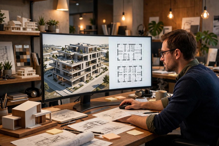设计师在Revit中进行BIM正向设计建模