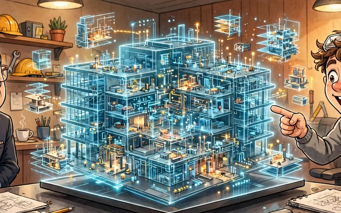 甲方与BIM工程师趣味对比插画