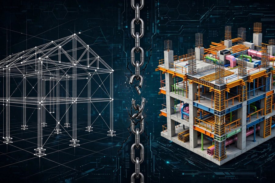 应力解析用计算模型与施工用BIM模型的对比示意图