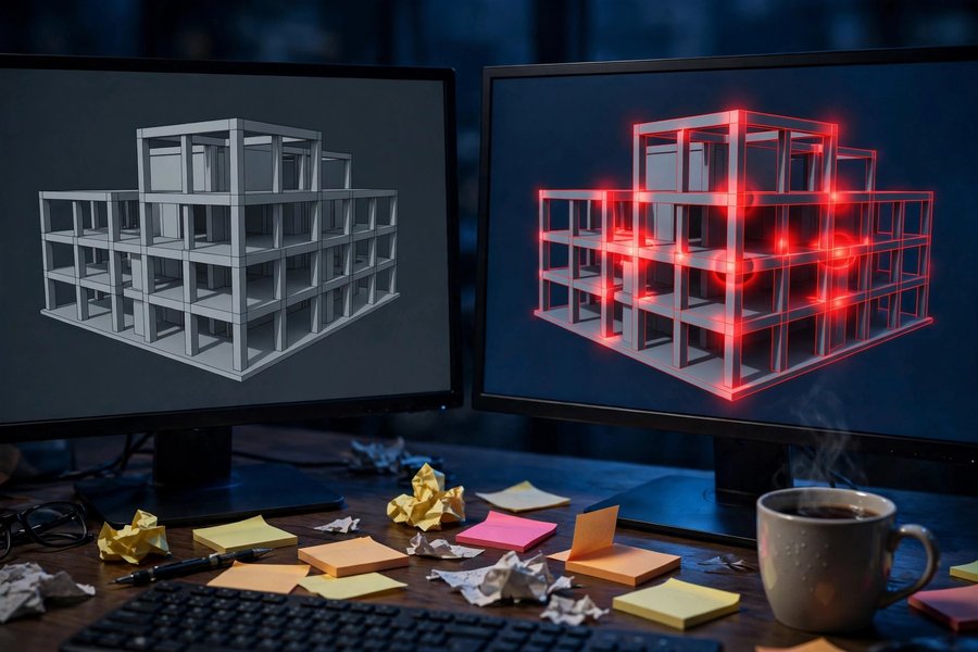 双屏显示BIM模型碰撞检查红色标记